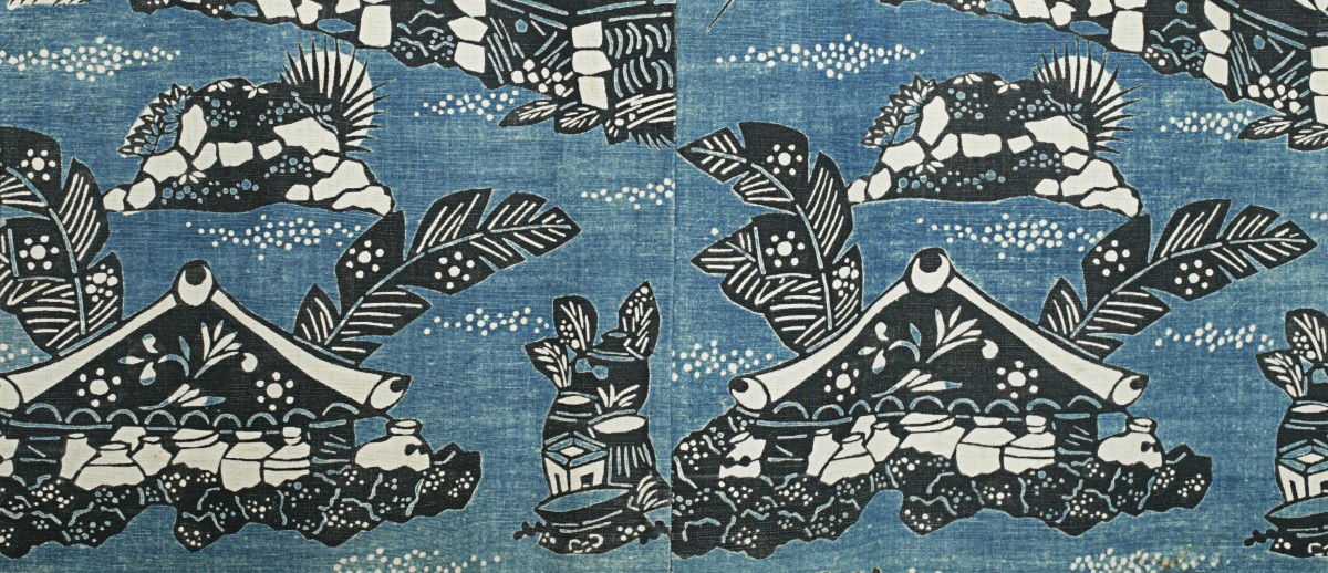 Summer Kimono (Yukata) (detail), Keisuke Serizawa, 20th century, Japan, cotton, indigo. Collection Mingei International Museum. Gift of Martha W. Roth. Photo by Lynton Gardiner. 1998-60-001.