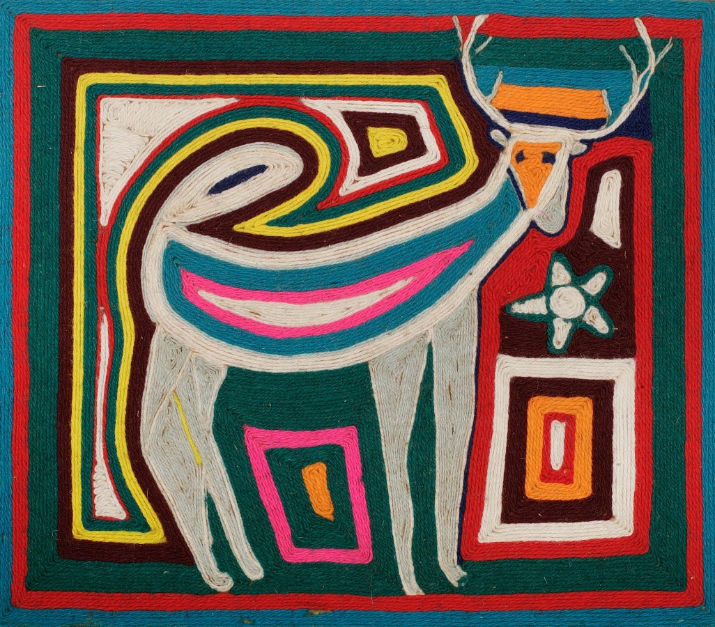 Pintura de Estambre (detail), unidentified maker, Huichol culture, 20th century, San Andres, Nayarit, Mexico, yarb, beeswax. Collection Mingei International Museum. Gift of Mayde Meyers Herberg. Photo by Lynton Gardiner. 2002-81-037