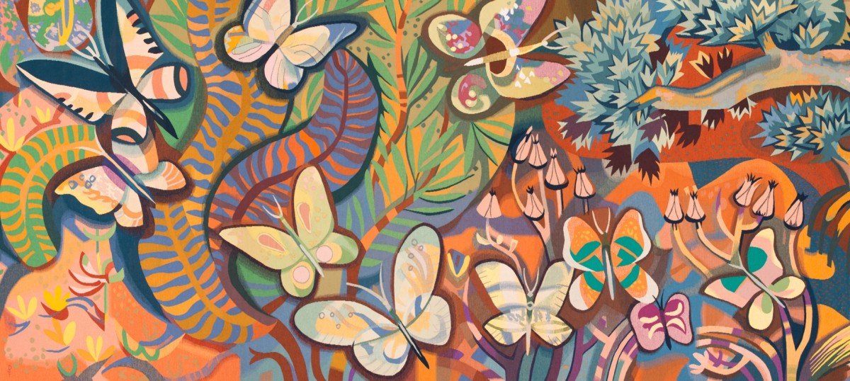 Millard Sheets, Foliage and Butterflies, c. 1965, Designed in U.S.A., woven in France