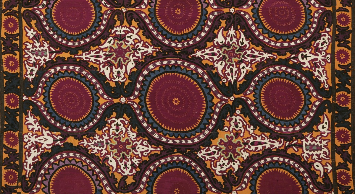 Hanging or Cover (Suzani), c. 1850, Tashkent, Samarkand Province, Uzbekistan, cotton, silk, felt. Collection Mingei International Museum. Photo by Lynton Gardiner. 2005-33-001.