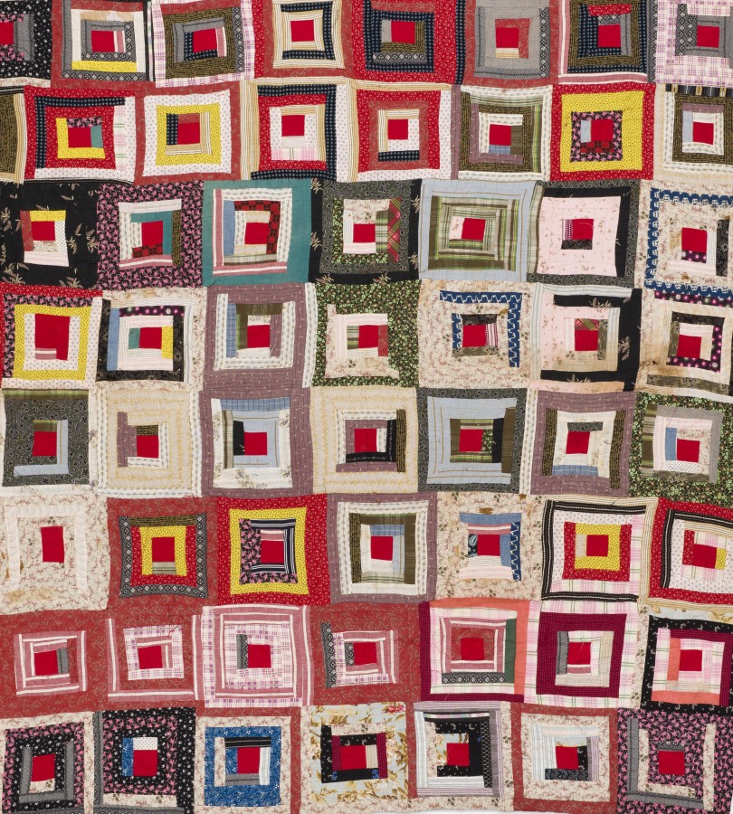 Log Cabin Quilt Top (detail), c. 1890s,North America, U.S.A., cotton. Collection of Mingei International Museum. Gift of Pat L. Nickols. Photo by Tim Siegert. 2012-35-139