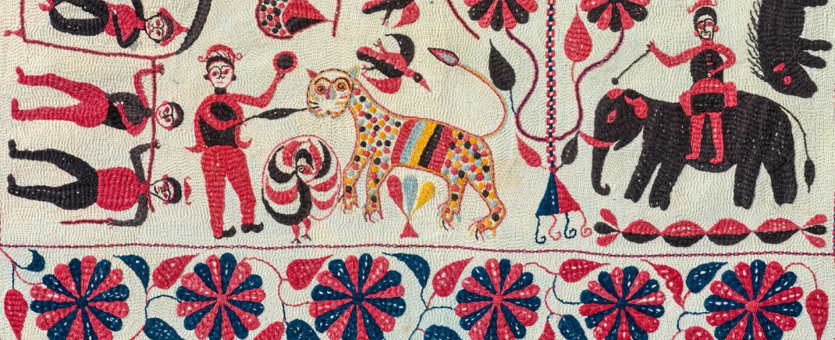 Details of a Kantha, 1900's, cotton plain weave; hand-sewn, quilted, and embroidered with cotton thread. Mingei International Museum, Gift of Courtenay McGowen, 2013-33-008